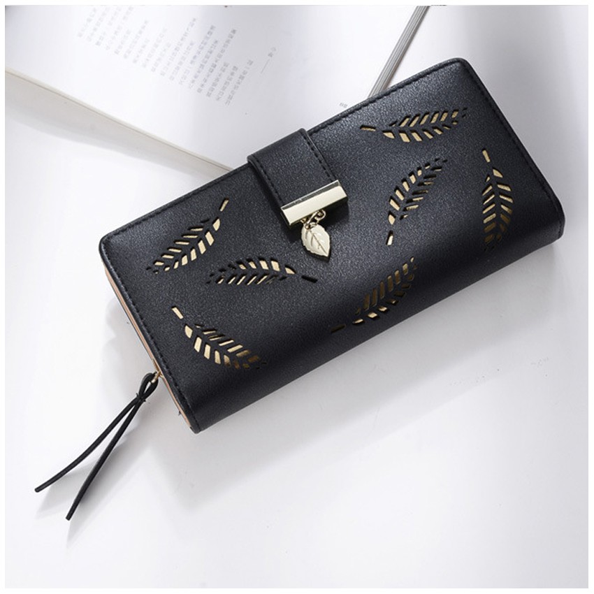 KW80300 Women Feather Long Purse Black