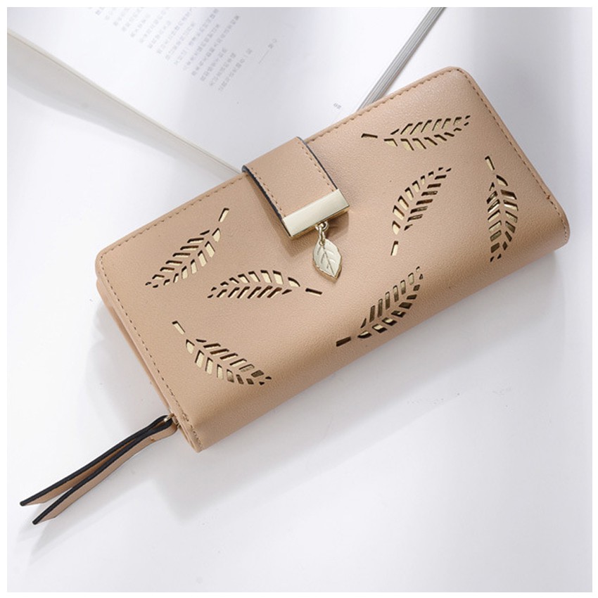 KW80300 Women Feather Long Purse Khaki