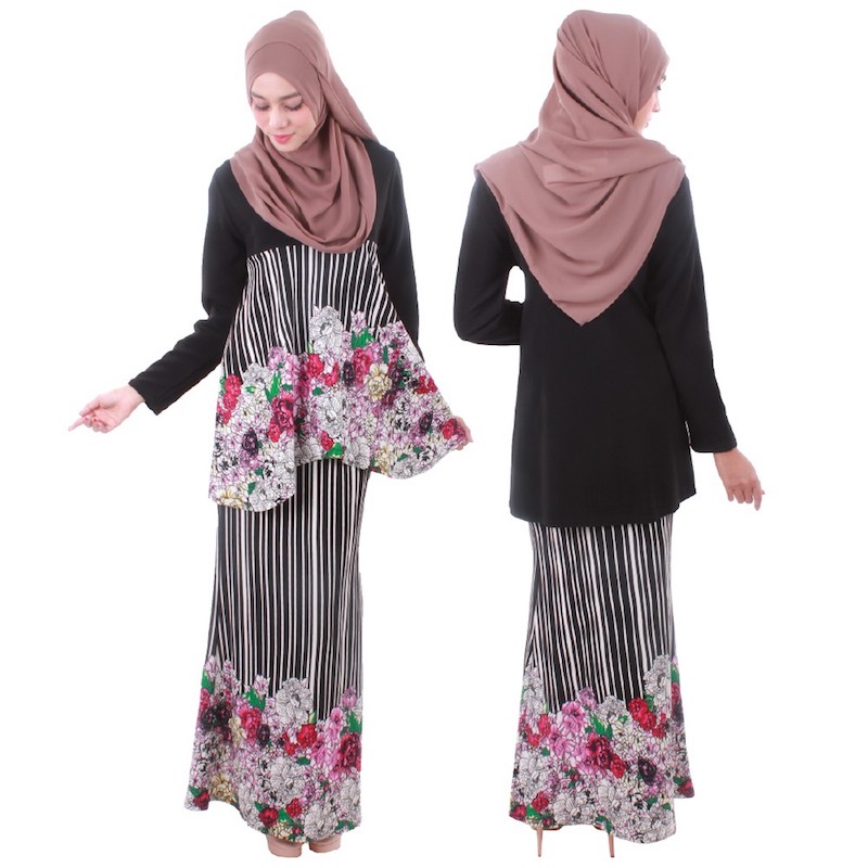 MH009 Floral Baju Kurung Black