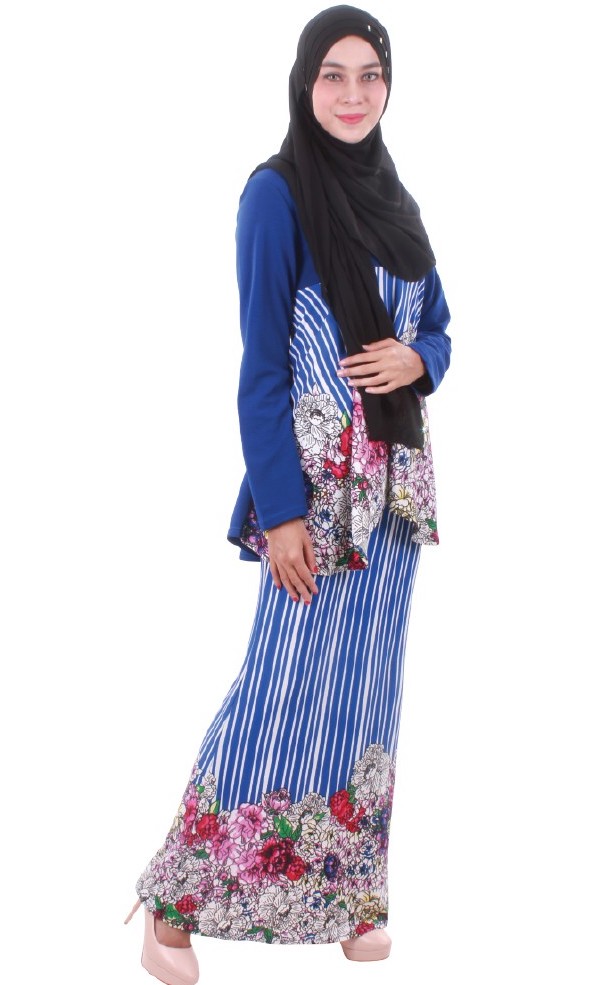 MH009 Floral Baju Kurung Blue