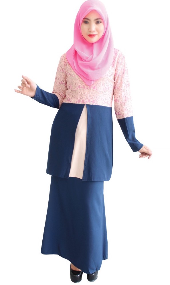 MH044 Pretty Baju Kurung Navy Blue