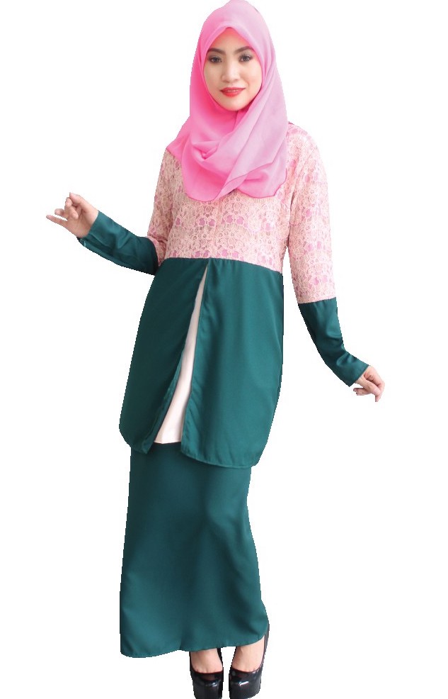 MH044 Pretty Baju Kurung Navy Green