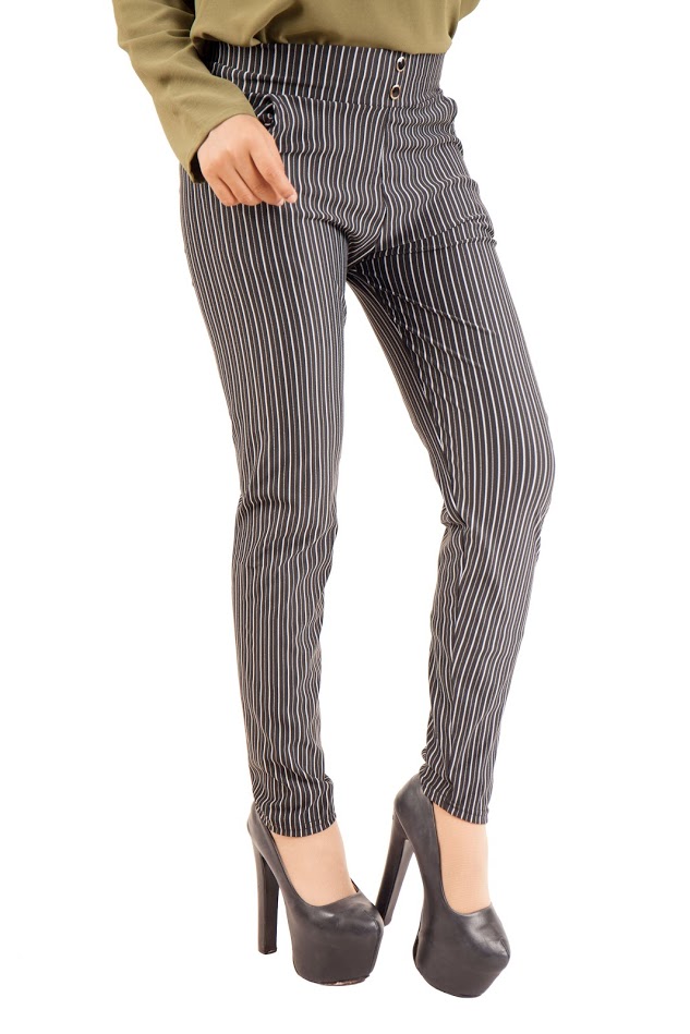 QA-386 Ladies Casual Striped Pant Bold Thin