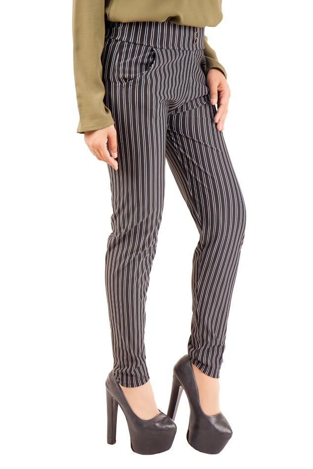 QA-386 Ladies Casual Striped Pant Double Stripes