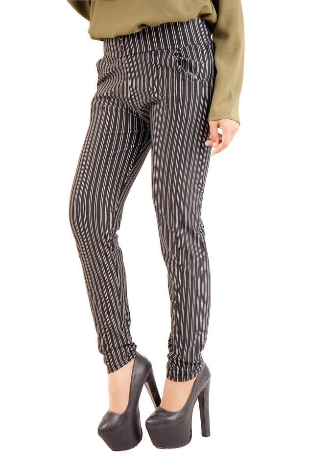 QA-386 Ladies Casual Striped Pant Double Stripes