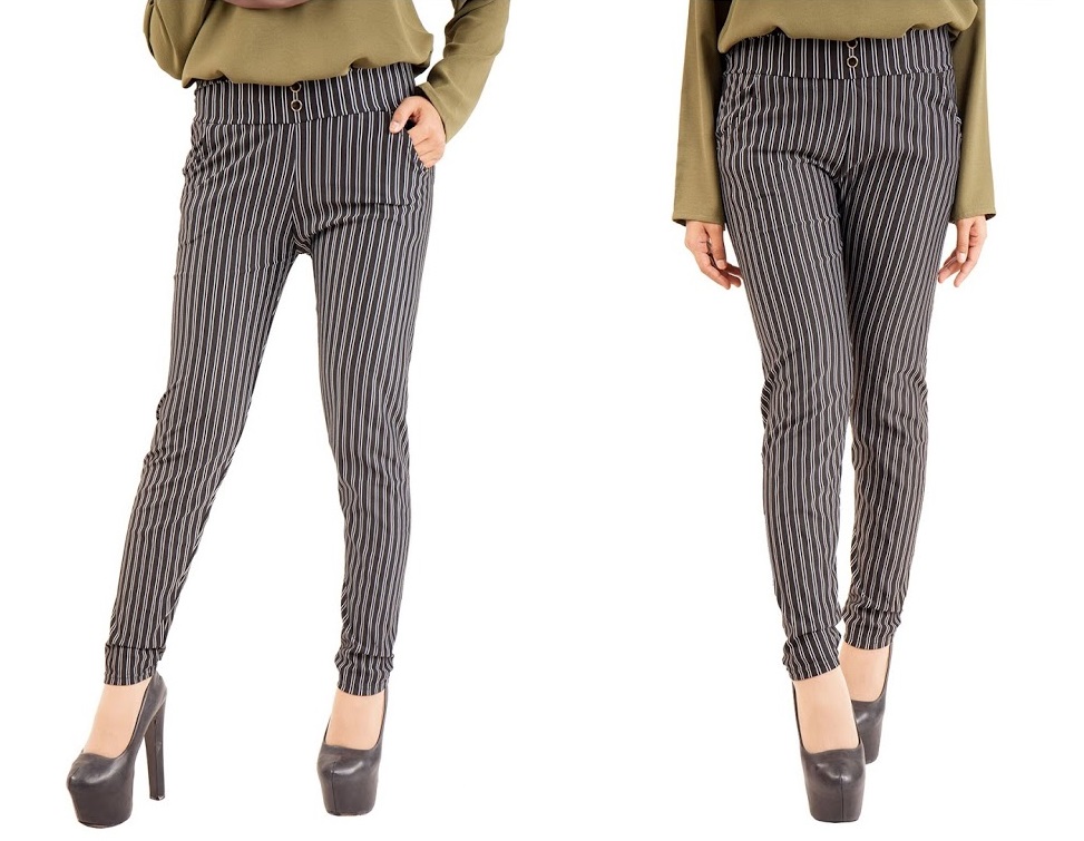 QA-386 Ladies Casual Striped Pant Double Stripes