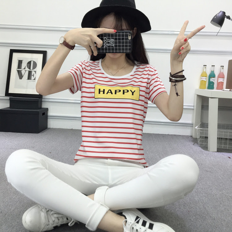 QA-392 Women Korean Fashion Casual Top Happy