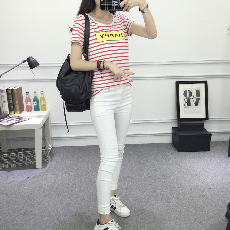 QA-392 Women Korean Fashion Casual Top Happy