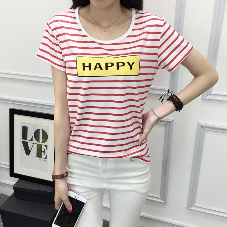 QA-392 Women Korean Fashion Casual Top Happy