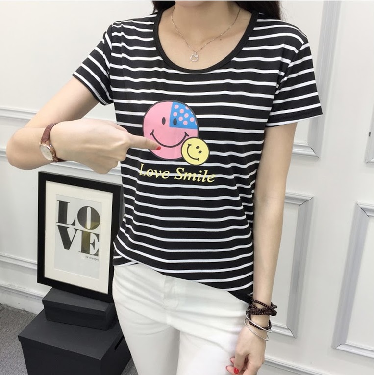 QA-392 Women Korean Fashion Casual Top Love Smile