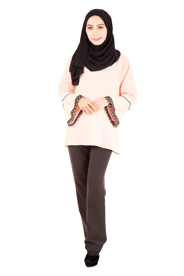 QA-396 Fluted Sleeves Women Blouse Peach