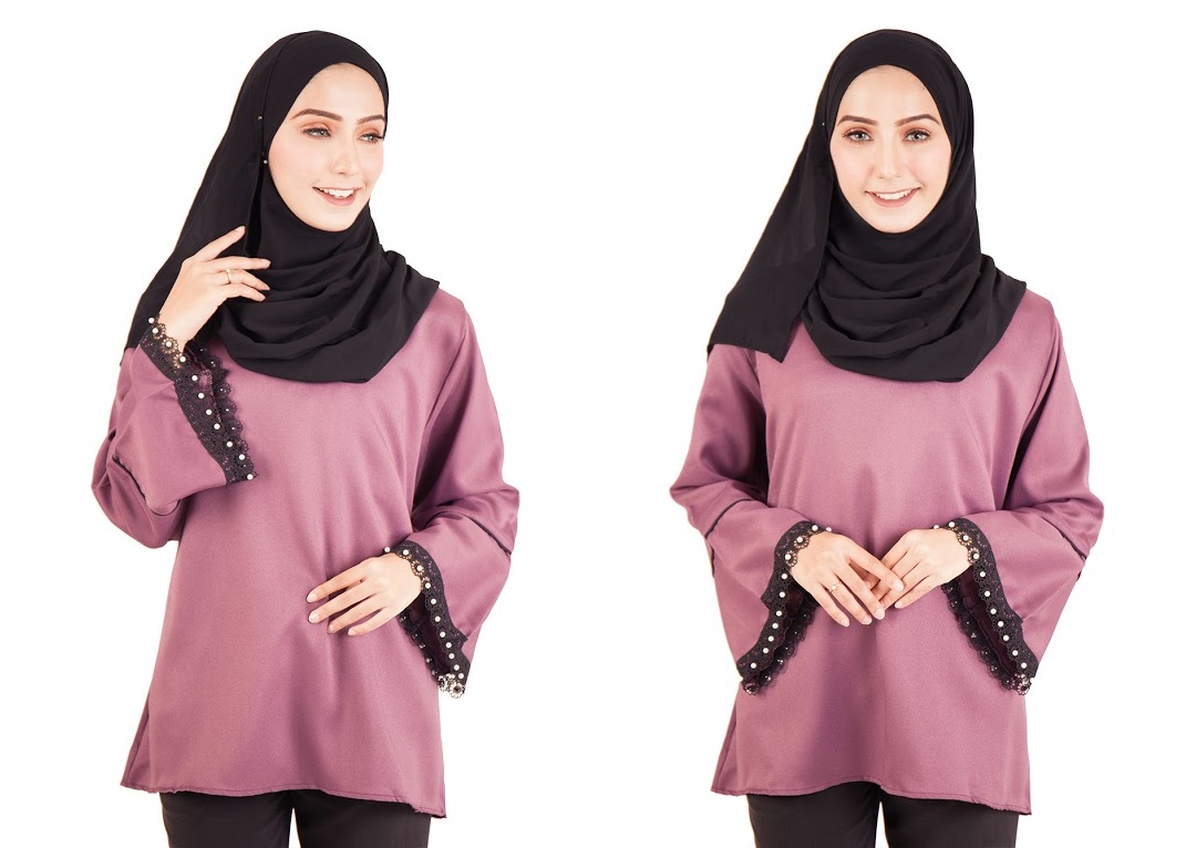 QA-396 Fluted Sleeves Women Blouse Dust Purple