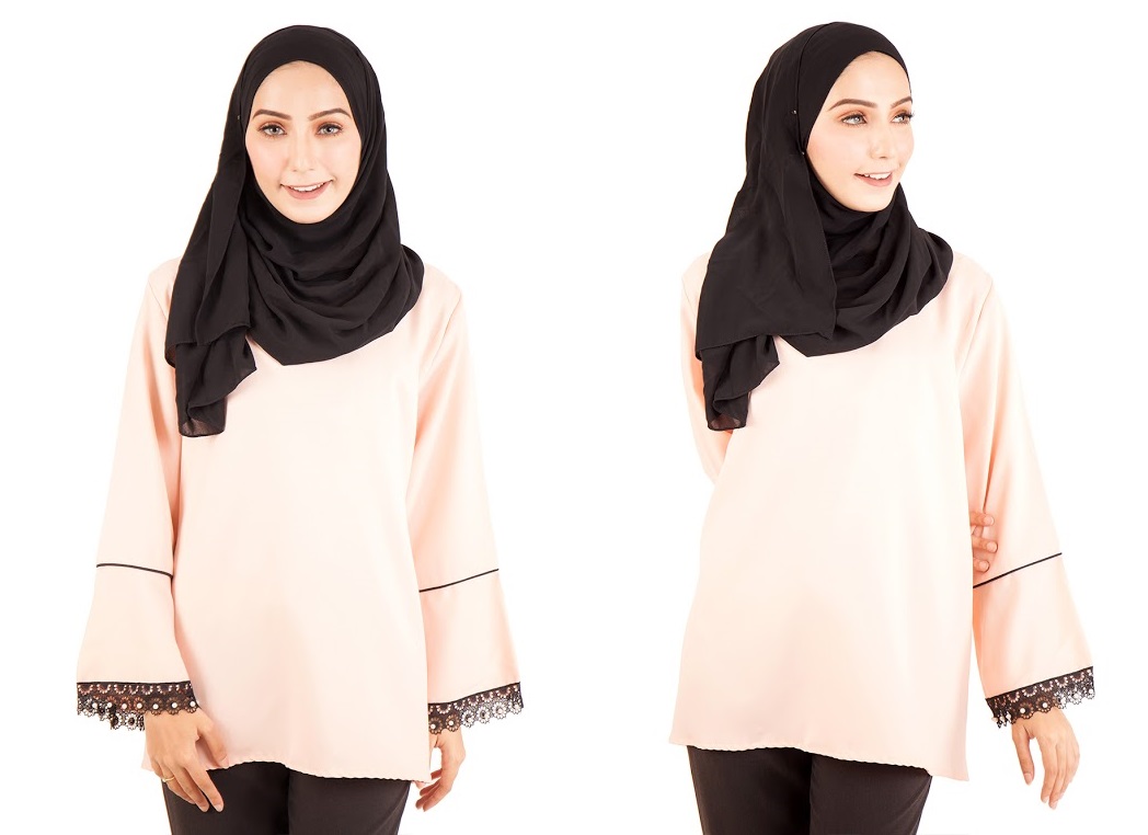 QA-396 Fluted Sleeves Women Blouse Peach