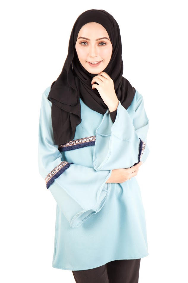 QA-397 Women Muslimah Blouse Dust Blue