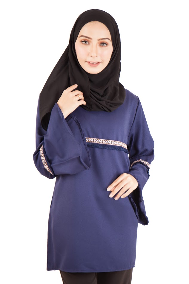 QA-397 Women Muslimah Blouse Navy Blue