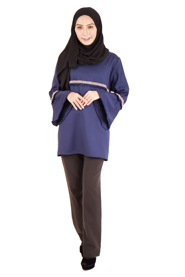 QA-397 Women Muslimah Blouse Navy Blue