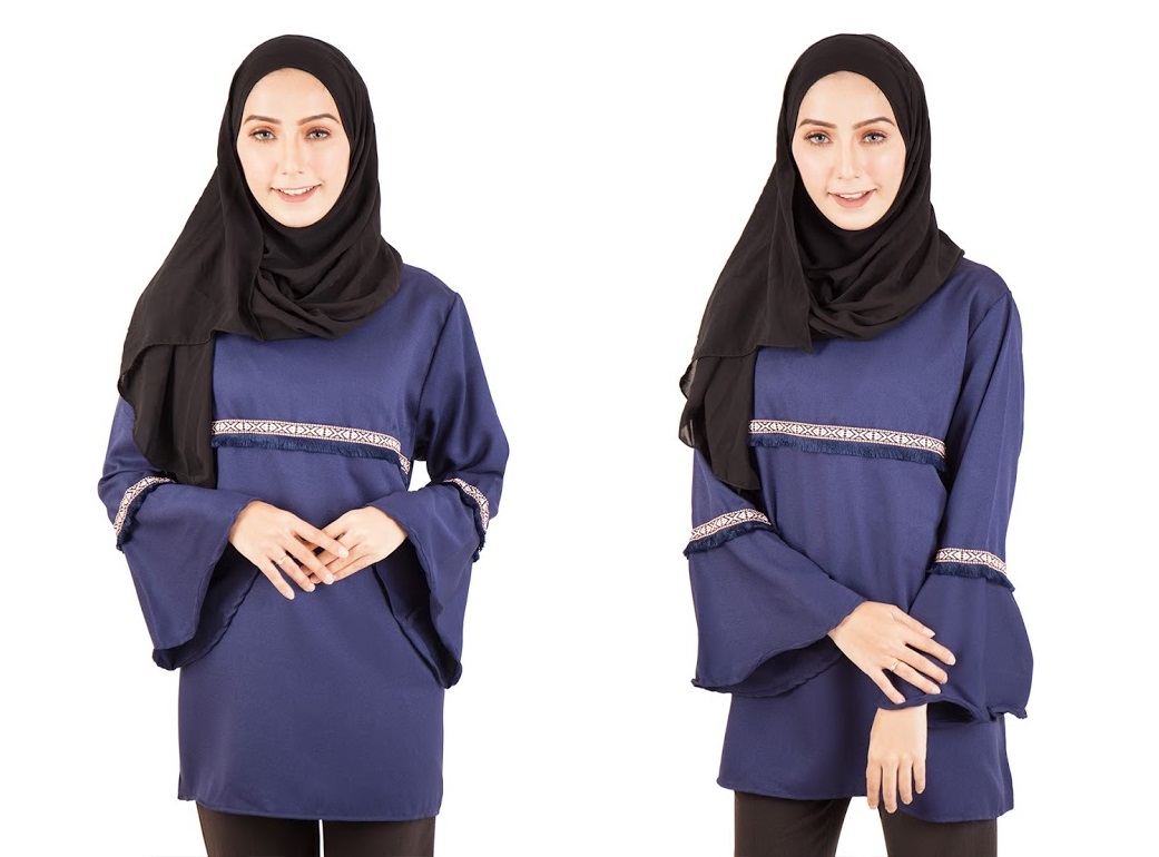 QA-397 Women Muslimah Blouse Navy Blue