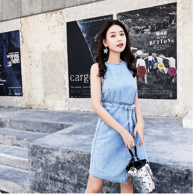 VW12250 Stylish Denim Dress Light Blue