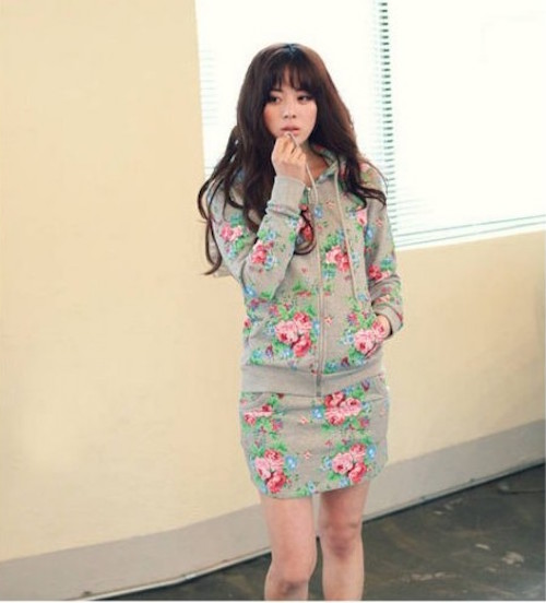 WJ21422 Floral Jacket and Skirt Set Grey