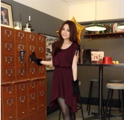 WD21430 Korea Fashion Dress Maroon