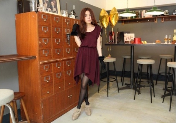 WD21430 Korea Fashion Dress Maroon