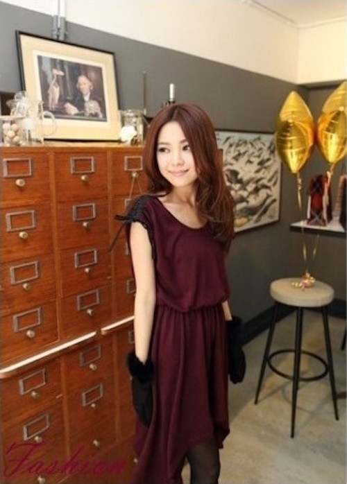 WD21430 Korea Fashion Dress Maroon