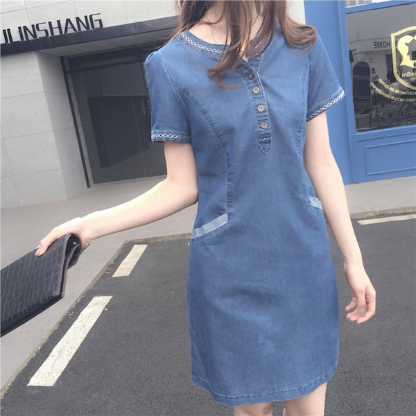 WD21434 Stylish Denim Dress Blue