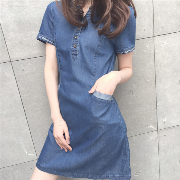 WD21434 Stylish Denim Dress Blue