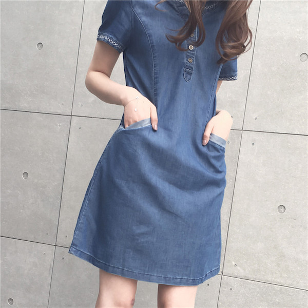 WD21434 Stylish Denim Dress Blue