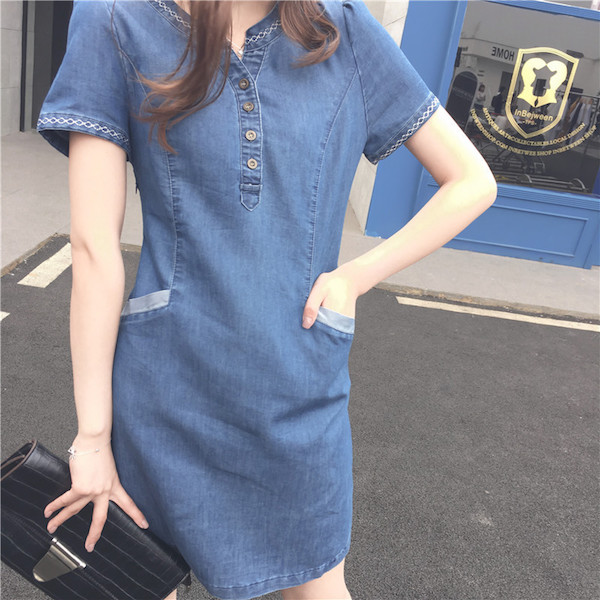 WD21434 Stylish Denim Dress Blue