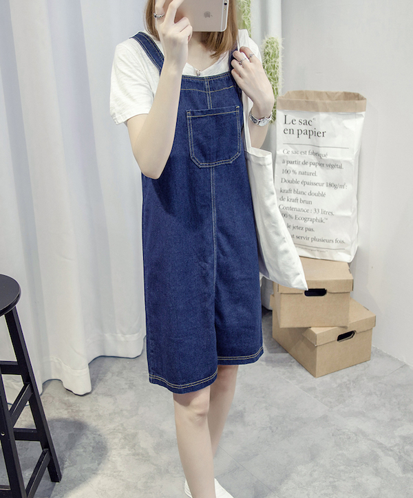 WD21435 Stylish Denim Dress Dark Blue