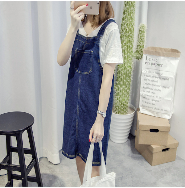 WD21435 Stylish Denim Dress Dark Blue