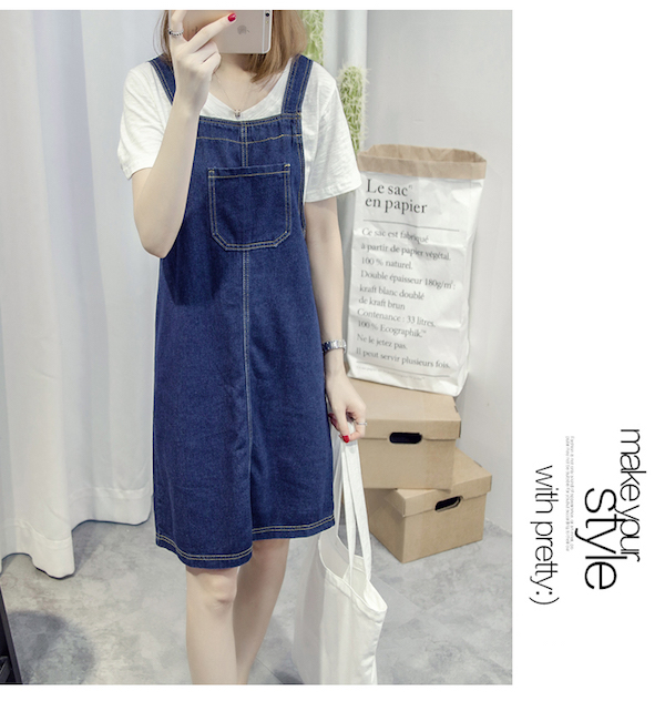 WD21435 Stylish Denim Dress Dark Blue