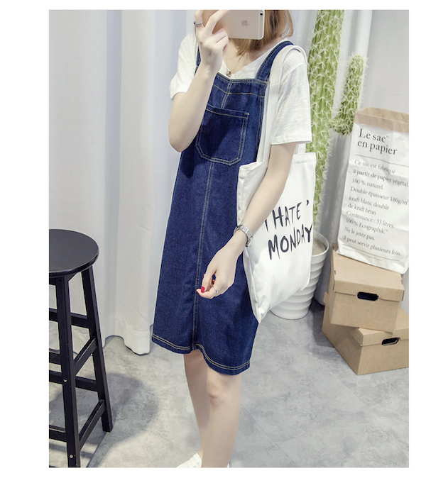 WD21435 Stylish Denim Dress Dark Blue