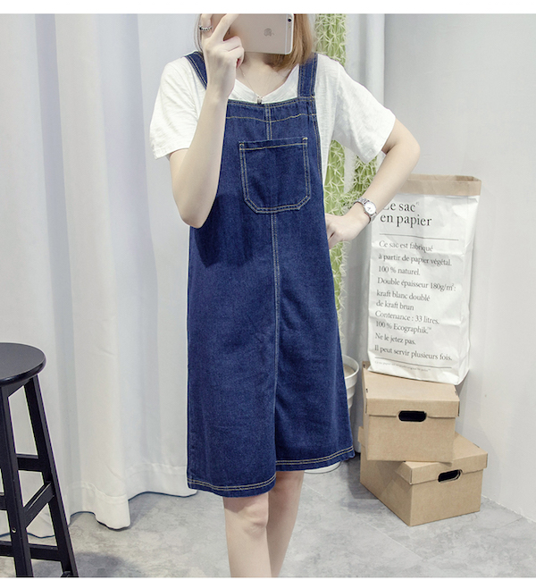 WD21435 Stylish Denim Dress Dark Blue