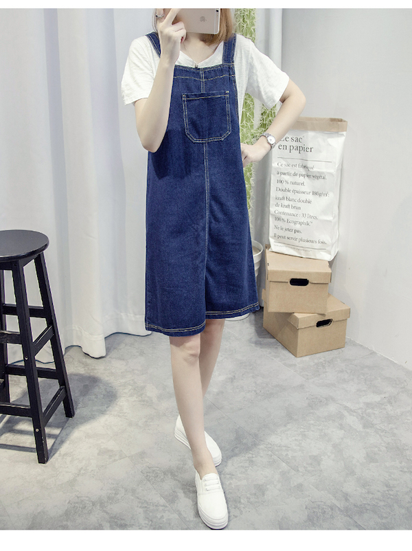 WD21435 Stylish Denim Dress Dark Blue