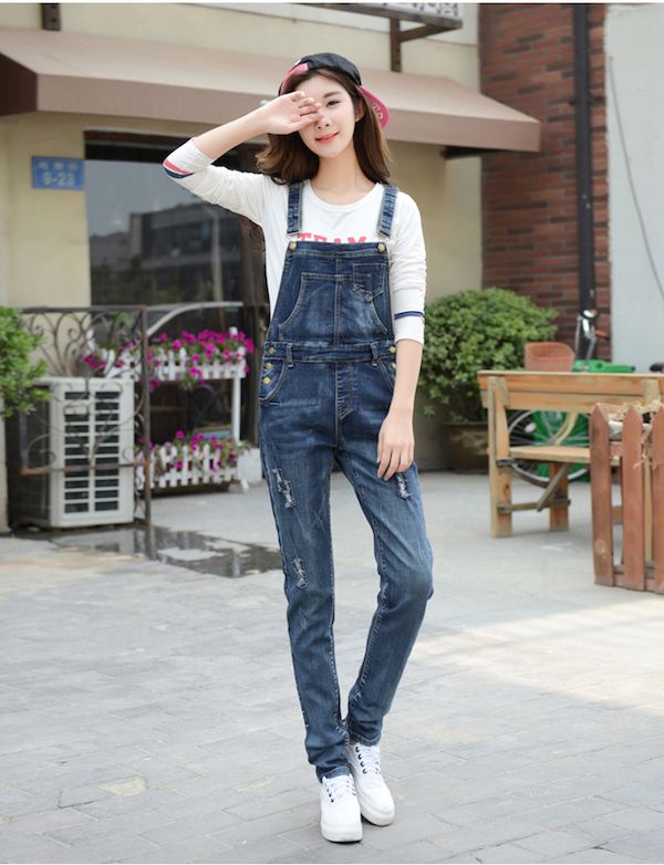 WP21438 Fashion Denim Jumpsuit Dark Blue