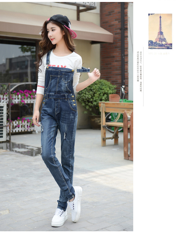 WP21438 Fashion Denim Jumpsuit Dark Blue