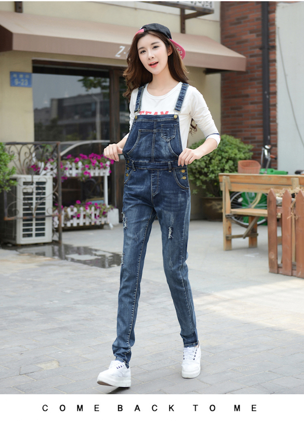 WP21438 Fashion Denim Jumpsuit Dark Blue