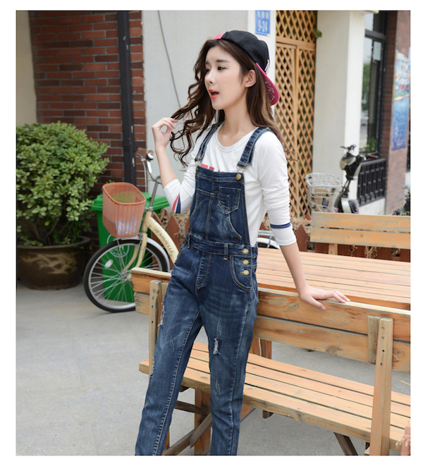 WP21438 Fashion Denim Jumpsuit Dark Blue