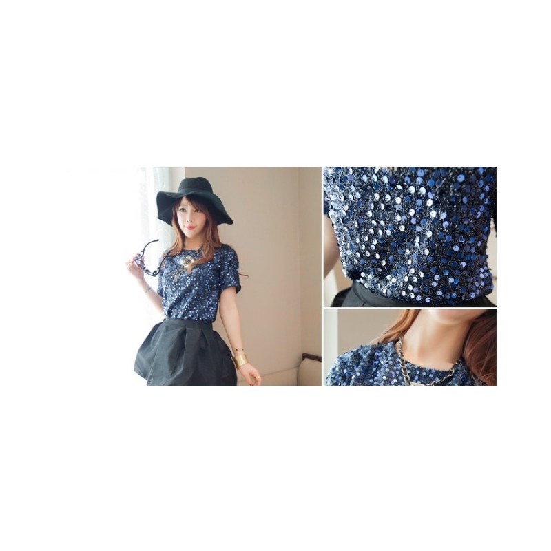 WT21449 Trendy Sparkling Top Blue