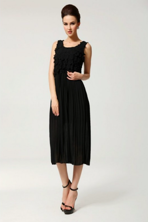 WD21506 Ruffle Pleated Dress Black