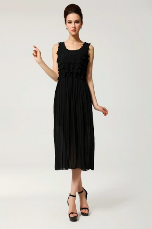 WD21506 Ruffle Pleated Dress Black