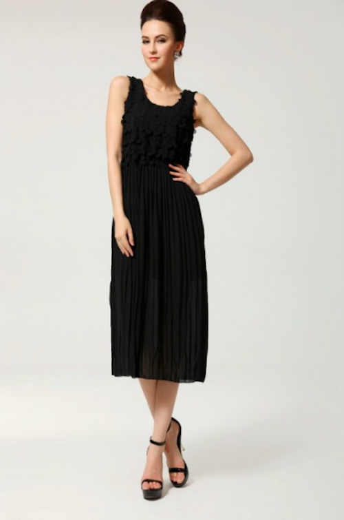 WD21506 Ruffle Pleated Dress Black