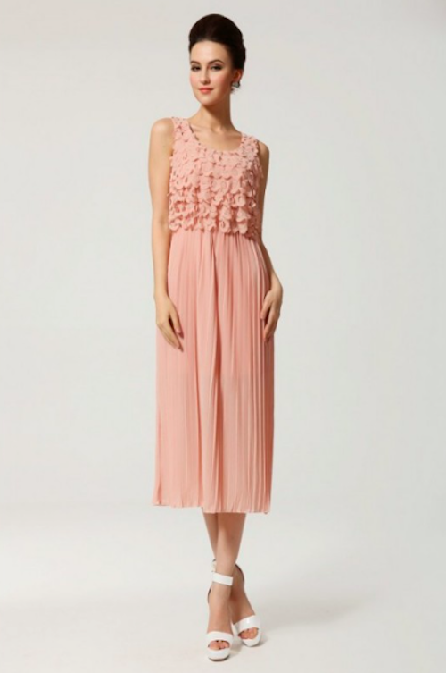 WD21506 Ruffle Pleated Dress Pink