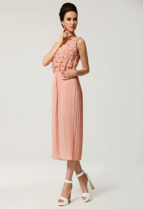 WD21506 Ruffle Pleated Dress Pink