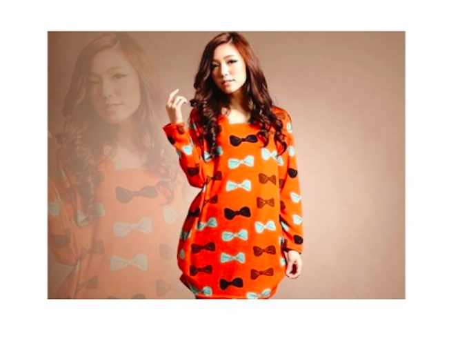 WD21507 Sweet Ribbon Print Dress Orange