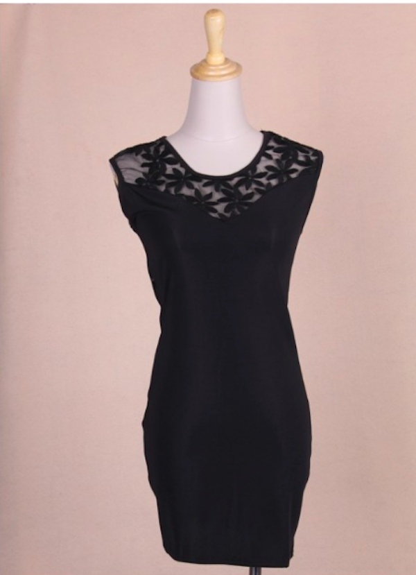 WD21513 Lace Neckline Dress Black