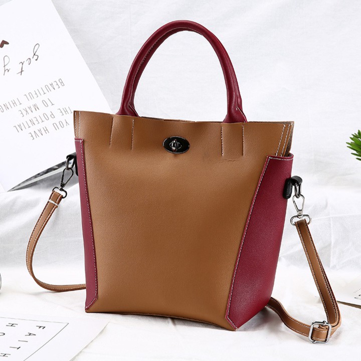 KW80327 Mix Color Shoulder Bag Brown