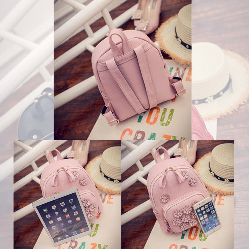 KW80341 Flowers Cute Backpack Light Pink